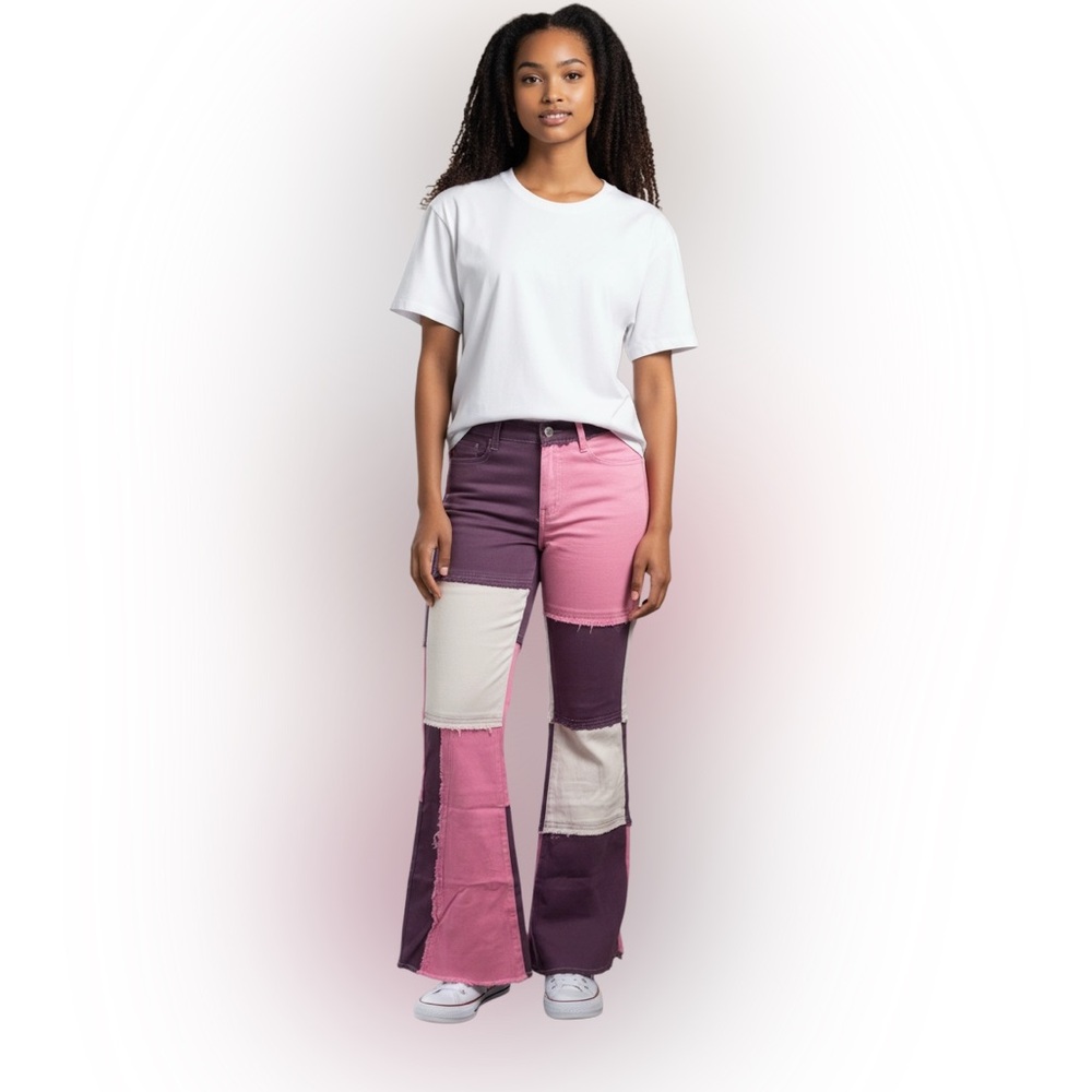 Mazik Flare Leg Bell bottom Jeans Distressed pink and purple Medium - Picture 2 of 11